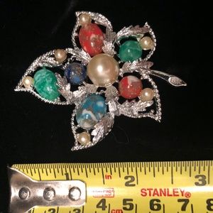 VINTAGE EMMONS LEAF BROOCH SILVER WITH STONES
